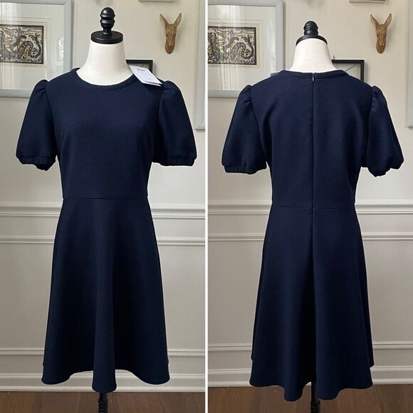 NWT Gal Meets Glam Kristen Dress Pouf Short Sleeve Fit and Flare Navy Blue  8 - Picture 1 of 10